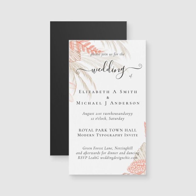 Tropical Pampas Grass Terracotta Wedding Magnetkarte (Vorne/Hinten)