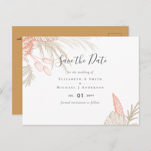 Tropical Pampas Grass Terracotta Wedding Postkarte (Vorne/Hinten)