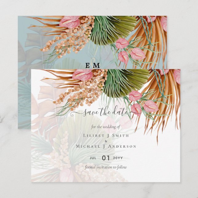 Tropical Pampas Grass Terracotta Wedding Postkarte (Vorne/Hinten)