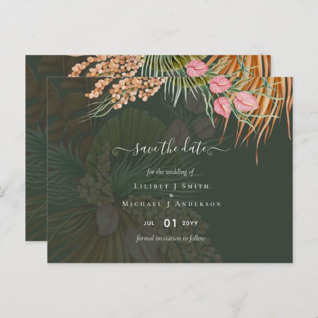 Tropical Pampas Grass Terracotta Wedding Postkarte (Vorne/Hinten)