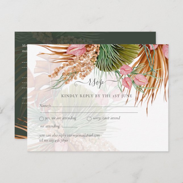 Tropical Pampas Grass Terracotta Wedding Postkarte (Vorne/Hinten)