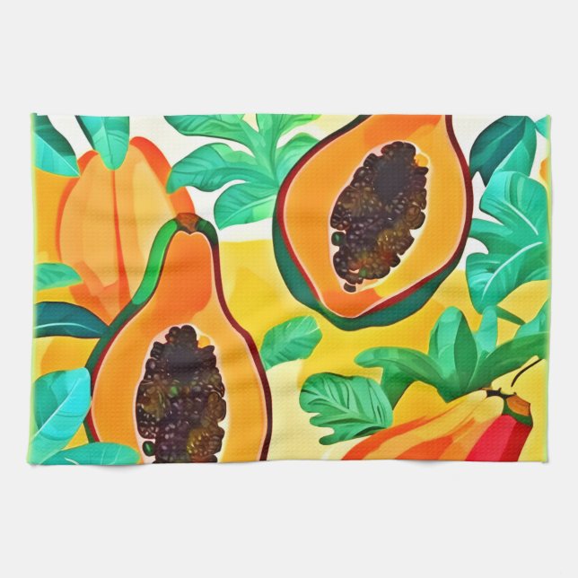 Tropical Papaya Pop Art Geschirrtuch (Horizontal)
