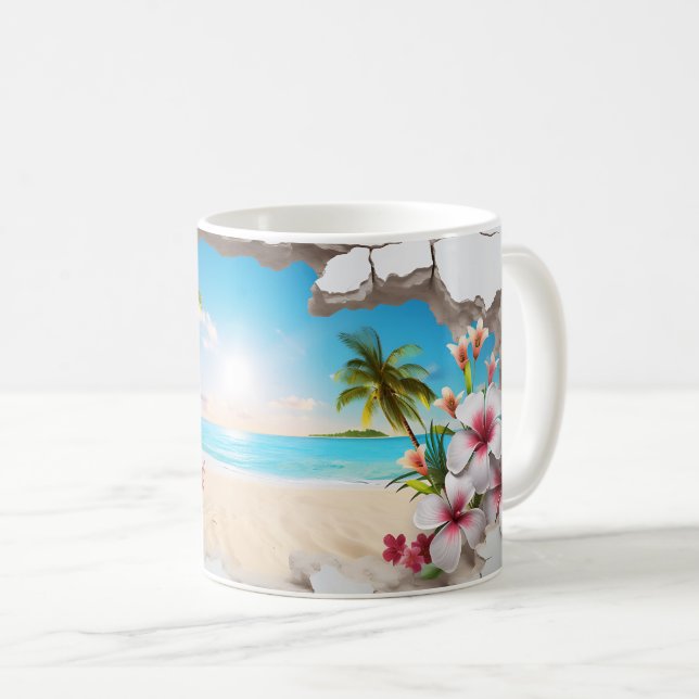 Tropical Paradise Beach 3D-Tasse Kaffeetasse (VorderseiteRechts)