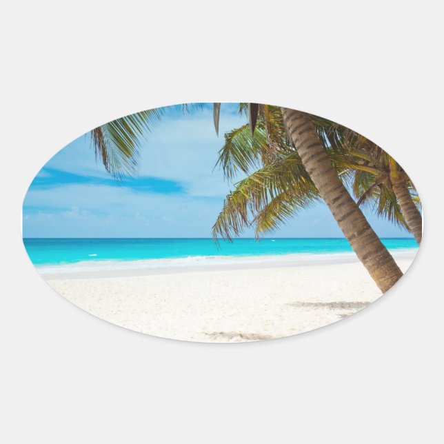 Tropical Paradise Beach Ovaler Aufkleber (Vorderseite)