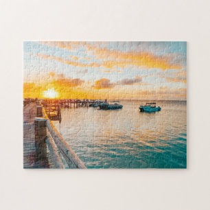 Tropical Paradise Beach Sunset Scene Puzzle