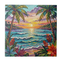Tropical Paradise | Coastal Beach Scene Impasto