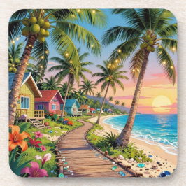 Tropical Paradise Coastal Seaside Cottage Ocean Getränkeuntersetzer