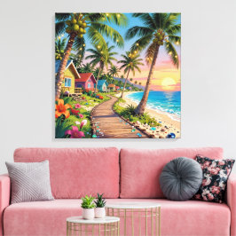 Tropical Paradise Coastal Seaside Cottage Ocean Leinwanddruck