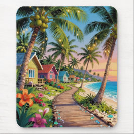 Tropical Paradise Coastal Seaside Cottage Ocean Mousepad