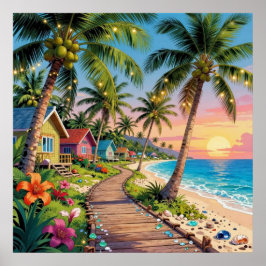 Tropical Paradise Coastal Seaside Cottage Ocean Poster