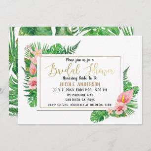 Tropical Paradise Flamingo Blätter Brautparty Einladung