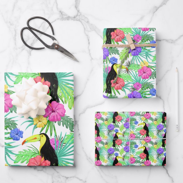 Tropical Paradise Foliage Exotic Toucan Bird Geschenkpapier Set (Vorderseite)
