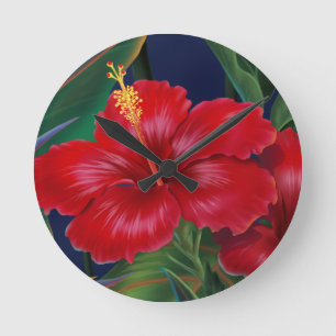 Tropical Paradise Hibiscus Wall Clocks Runde Wanduhr