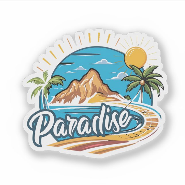 Tropical Paradise Island Logo Art Aufkleber (Vorderseite)