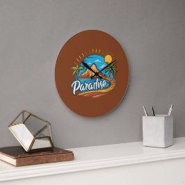 Tropical Paradise Island Logo Art Große Wanduhr