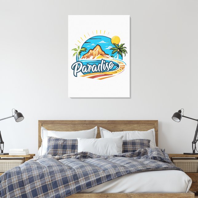 Tropical Paradise Island Logo Art Leinwanddruck (Insitu (Schlafzimmer))