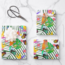 Tropical Paradise Palm Green Blätter Floral Birds