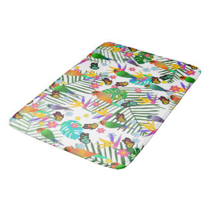 Tropical Paradise Palm Green Blätter Floral Birds Badematte