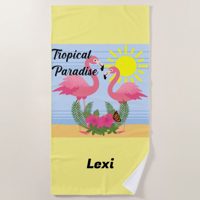 Tropical Paradise Pink Flamingo - Strandhandtuch (Vorderseite)