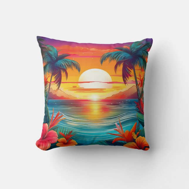 Tropical Paradise Sunset Kissen (Vorderseite)