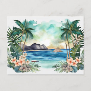 Tropical Paradise Watercolor Beach Urlaub Feiertagspostkarte