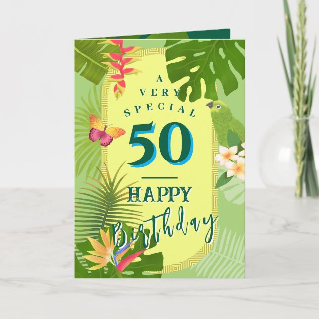 Tropical Paradise Yearly Green Birthday Card Dankeskarte (Vorderseite)