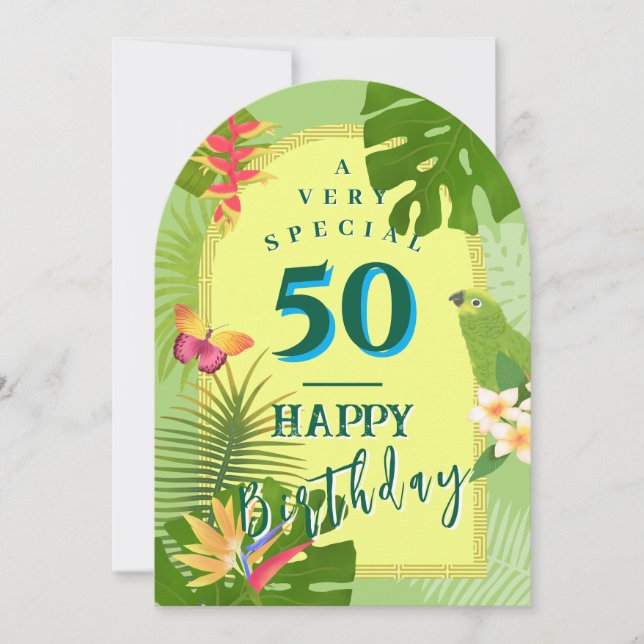 Tropical Paradise Yearly Green Birthday Card Einladung (Vorderseite)