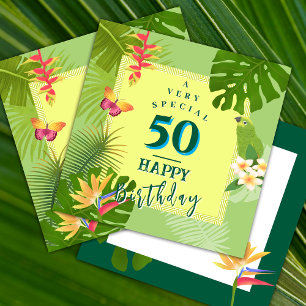 Tropical Paradise Yearly Green Birthday Card Feiertagskarte