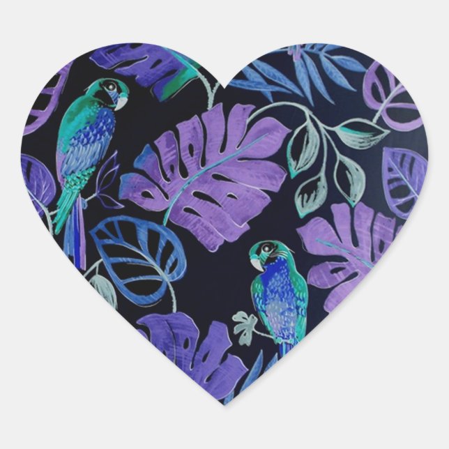 Tropical Parrot Paradise Heart Stickers (Vorderseite)