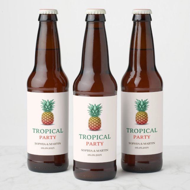 Tropical party retro pineapple bierflaschenetikett (Flaschen)