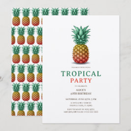 Tropical Party with retro pineapple Invitation Einladung