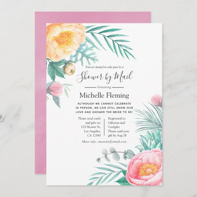 Tropical Pastel Floral Baby Show by Mail Einladung (Vorne/Hinten)