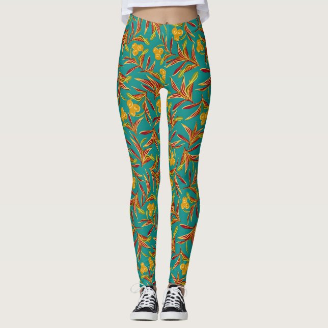 Tropical Pattern with Red and Yellow Leaves Leggings (Vorderseite)