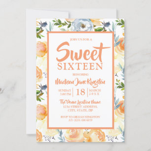 Tropical Peach Summer Spring Sweet 16 Einladung