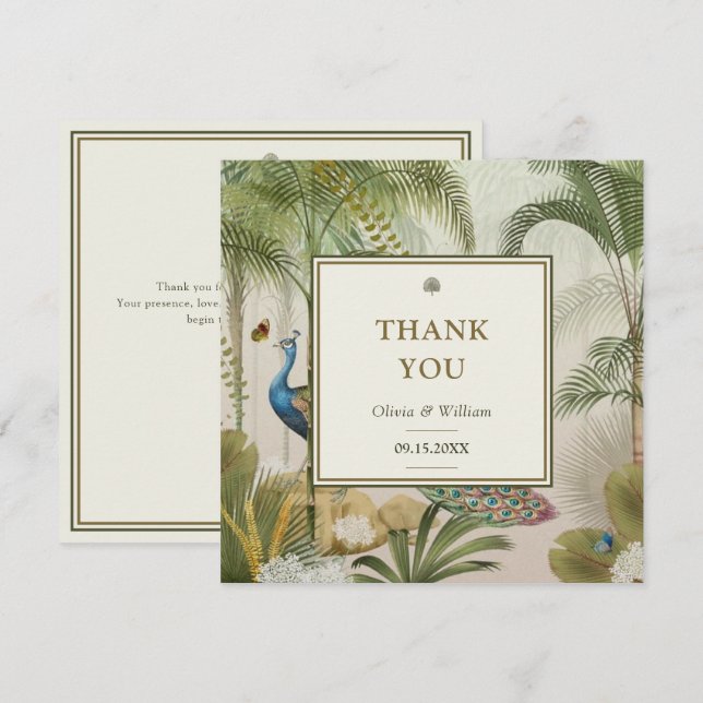 Tropical Peacock Palm Custom Wedding Vielen Dank (Vorne/Hinten)