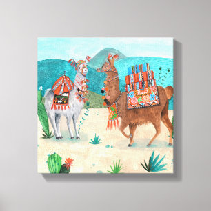Tropical Peru Llamas Illustration   LEINWAND