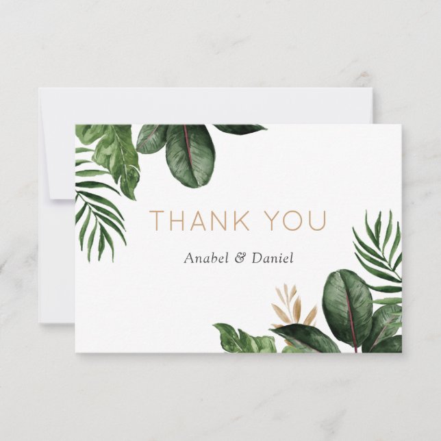 Tropical Philodendron Palm Wedding Dankeschön Card Dankeskarte (Vorderseite)