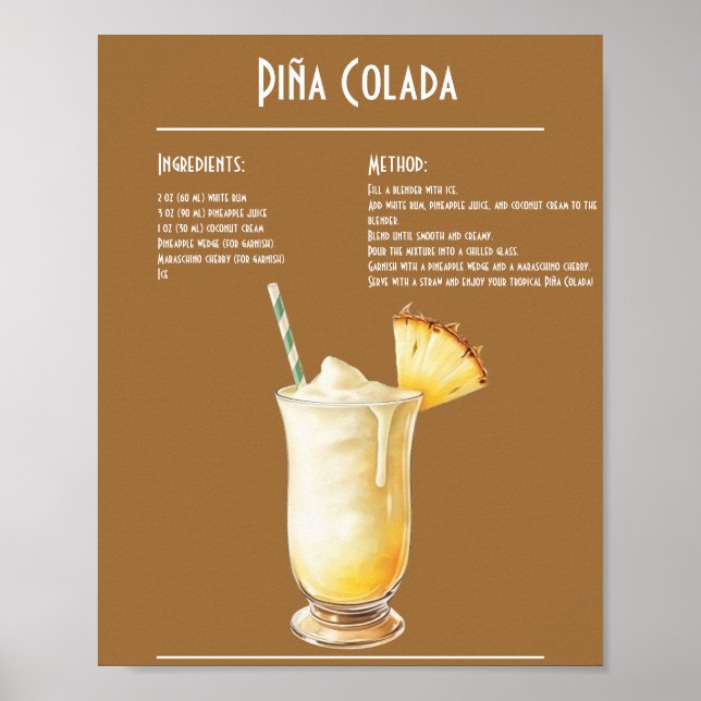Tropical Piña Colada Recipe Bar Poster (Vorne)