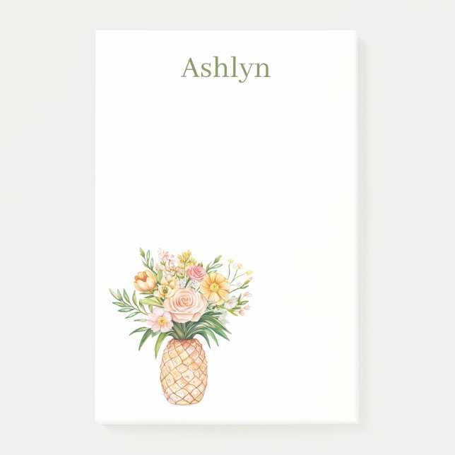Tropical Pineapple Blush Yellow Floral Post-it Klebezettel (Vorderseite)