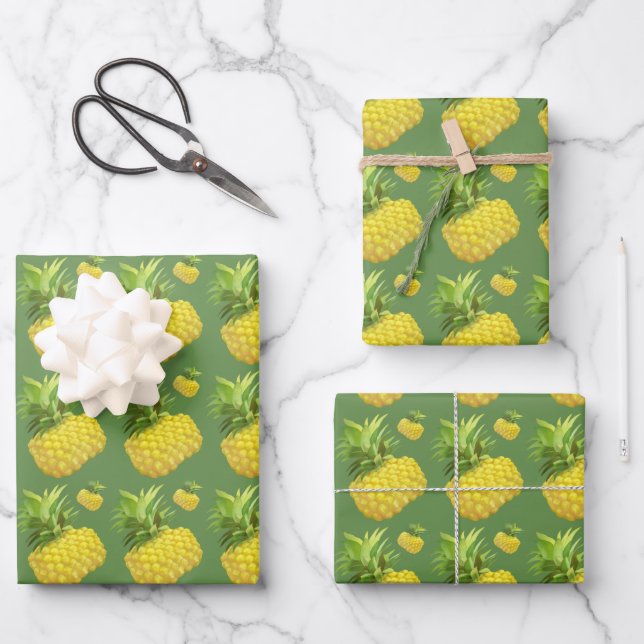 Tropical Pineapple Pattern: Summer Fruit Art Geschenkpapier Set (Vorderseite)