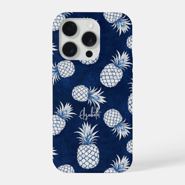 Tropical Pineapple with Name – Watercolor Style iPhone Hülle (Rückseite)