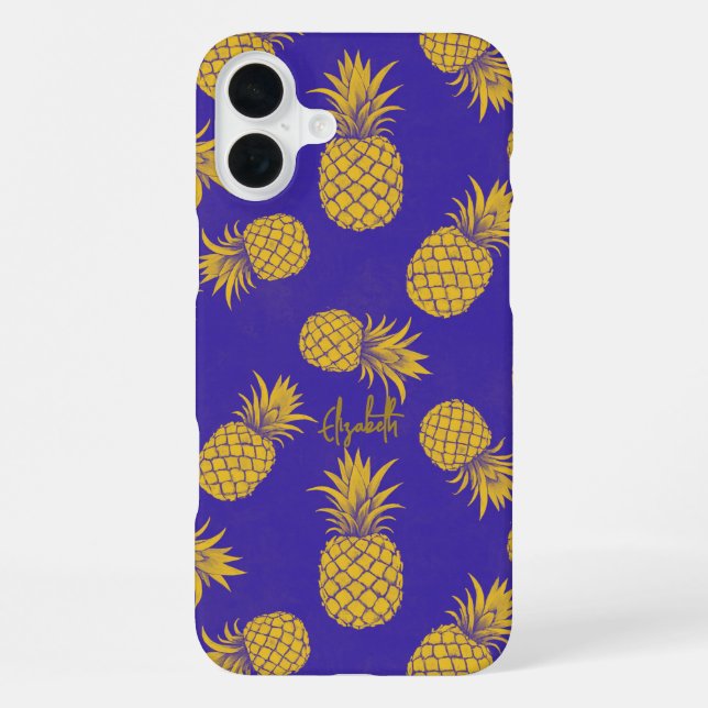 Tropical Pineapple with Name – Watercolor Style iPhone Hülle (Rückseite)
