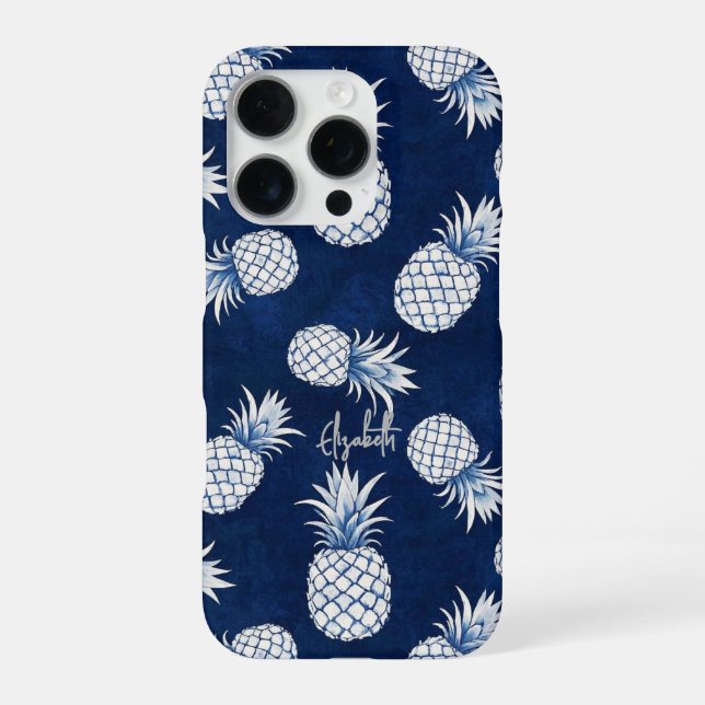 Tropical Pineapple with Name – Watercolor Style iPhone Hülle (Rückseite)