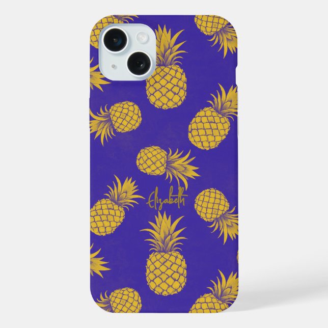 Tropical Pineapple with Name – Watercolor Style iPhone Hülle (Rückseite)