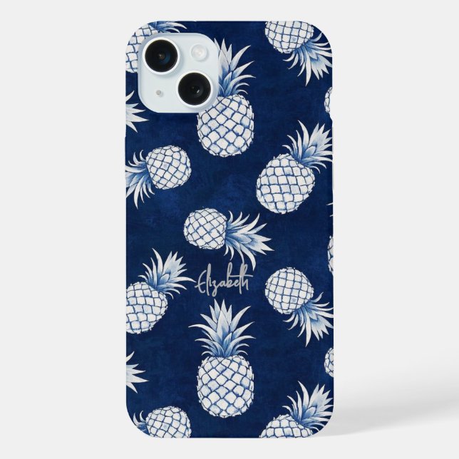 Tropical Pineapple with Name – Watercolor Style iPhone Hülle (Rückseite)