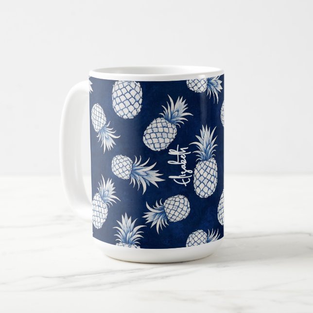 Tropical Pineapple with Name – Watercolor Style Kaffeetasse (Vorderseite Links)