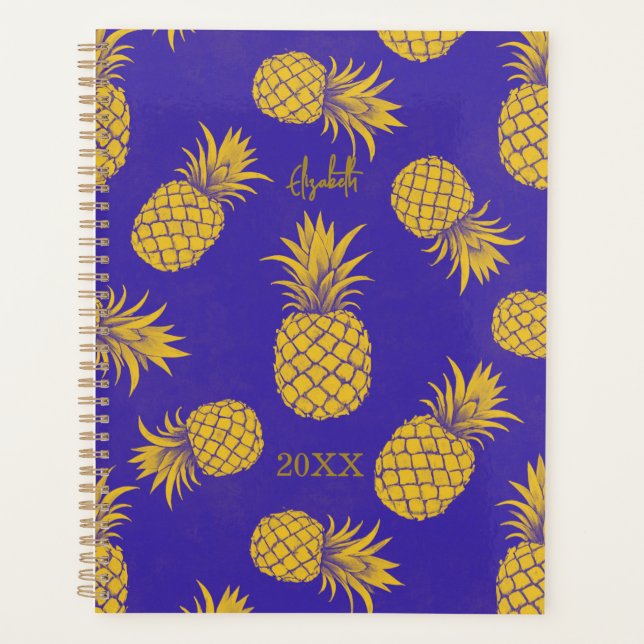 Tropical Pineapple with Name – Watercolor Style Planer (Vorderseite)