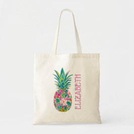 Tropical Pink and Green Floral Pineapple Tragetasche