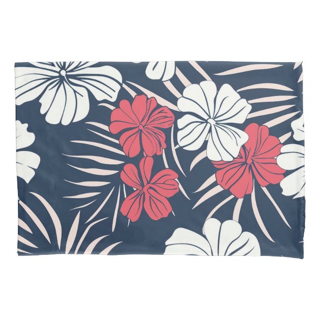 Tropical Pink and Navy Floral Kissenbezug (Vorderseite)