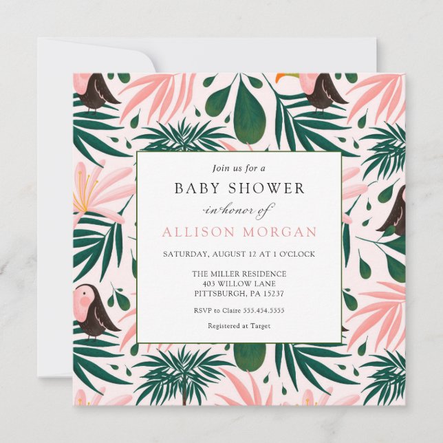 Tropical Pink Baby Dusche Einladung (Vorderseite)
